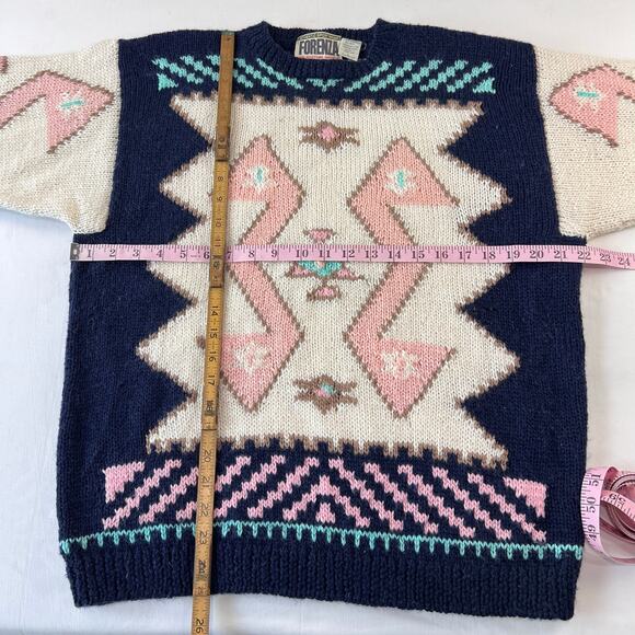 Forenza Vintage Aztec Design Women's Sweater Blue Pink Size large - Picture 3 of 5